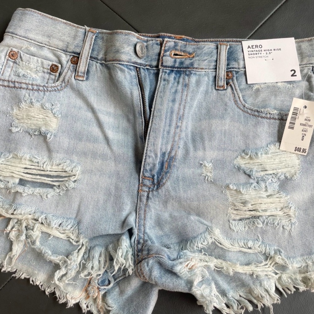 Aeropostale Light Wash Distressed High-Rise Jean Shorts